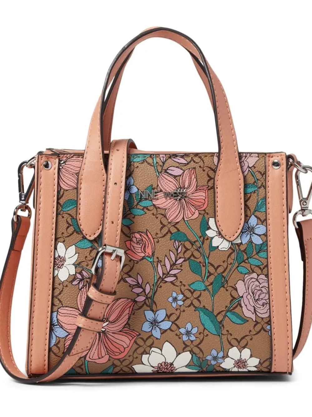Nine West Candance Floral Mini Satchel in Brown and Peach